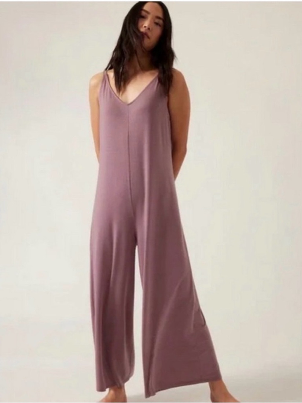 Athleta Dusty Mauve Scoop Neck wide leg romper